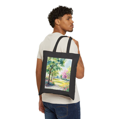 Color: Black | Size: 15" x 16" | Product: Serene Park Watercolor Tote Bag | Category: Unisex