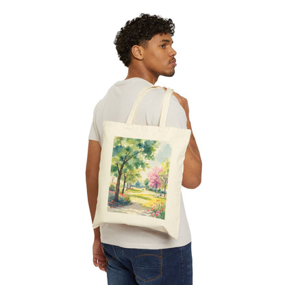 Color: Natural | Size: 15" x 16" | Product: Serene Park Watercolor Tote Bag | Category: Unisex