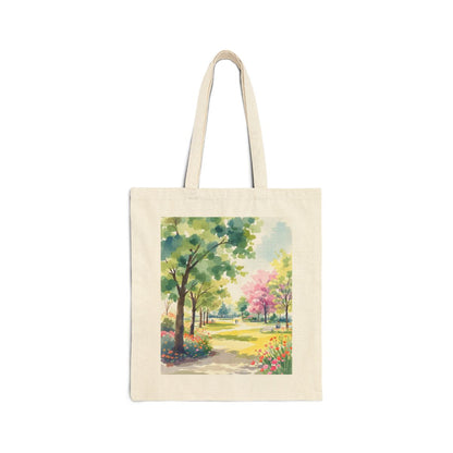 Color: Natural | Size: 15" x 16" | Product: Serene Park Watercolor Tote Bag | Category: Unisex