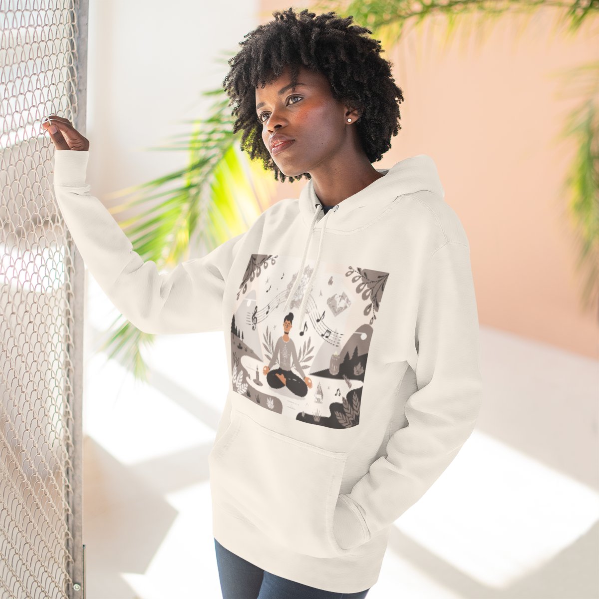 Color: Sandshell | Size: S | Product: Spiritual Harmony and Music Hoodie | Category: Unisex