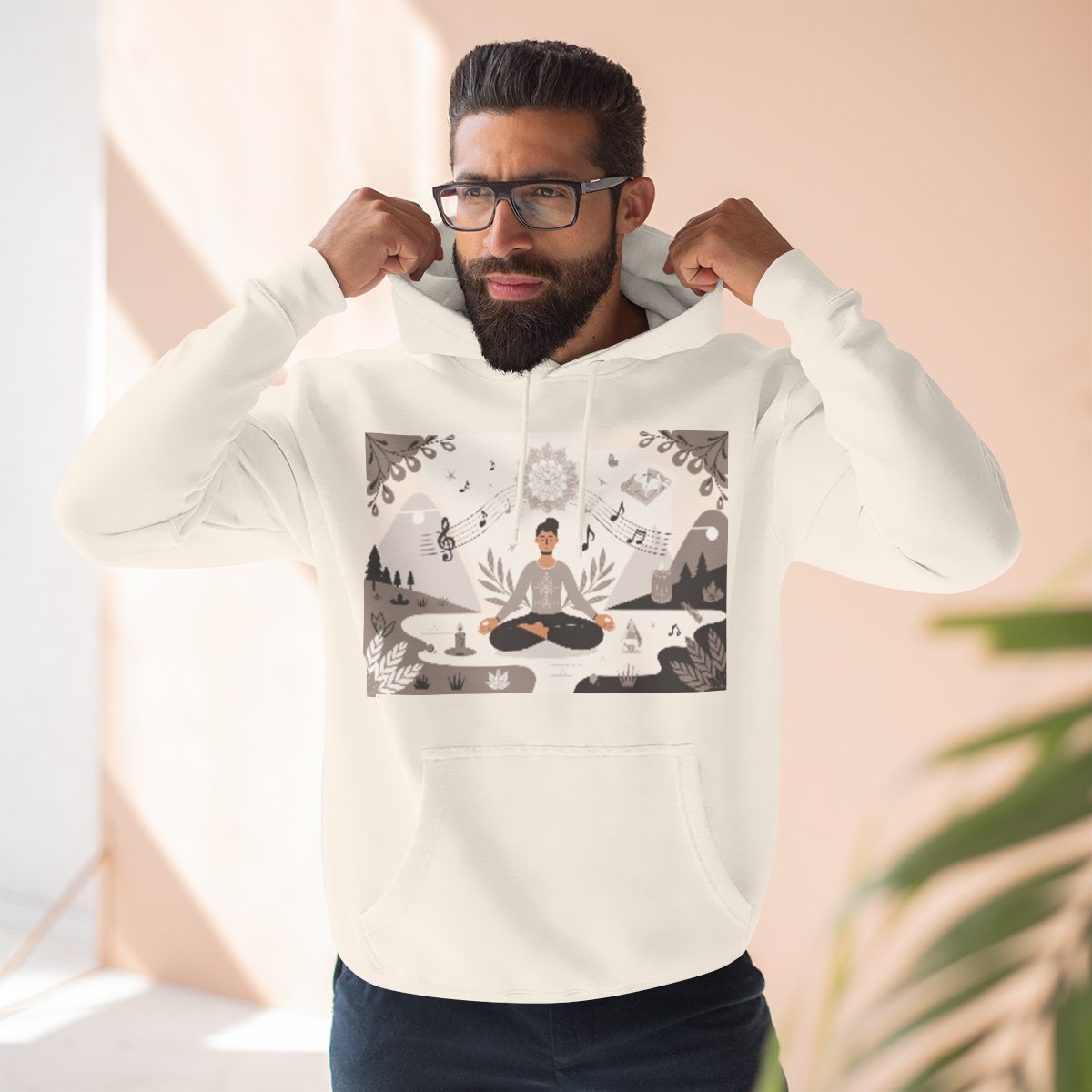 Color: Sandshell | Size: S | Product: Spiritual Harmony and Music Hoodie | Category: Unisex