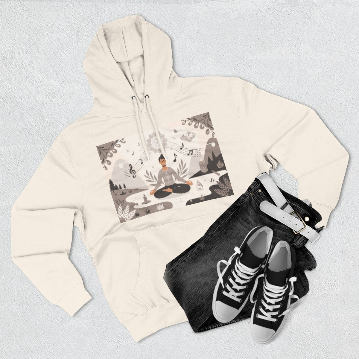 Color: Sandshell | Size: S | Product: Spiritual Harmony and Music Hoodie | Category: Unisex