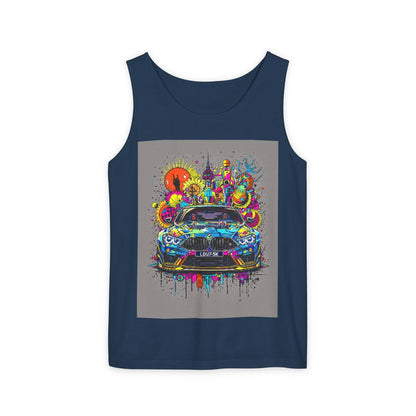 Color: True Navy | Size: S | Product: Stylized Car Design Tanktop | Category: Unisex