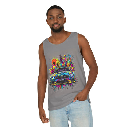 Color: Grey | Size: S | Product: Stylized Car Design Tanktop | Category: Unisex