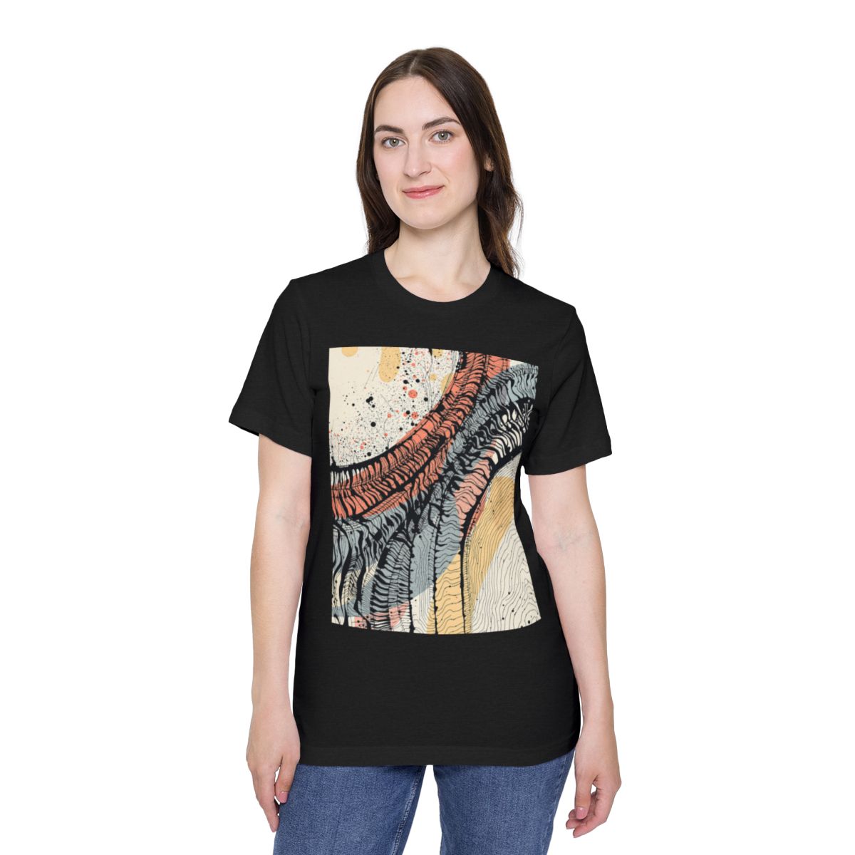Color: Solid Black Blend | Size: XS | Product: Tire Tracks Abstract Art T-Shirt | Category: Unisex